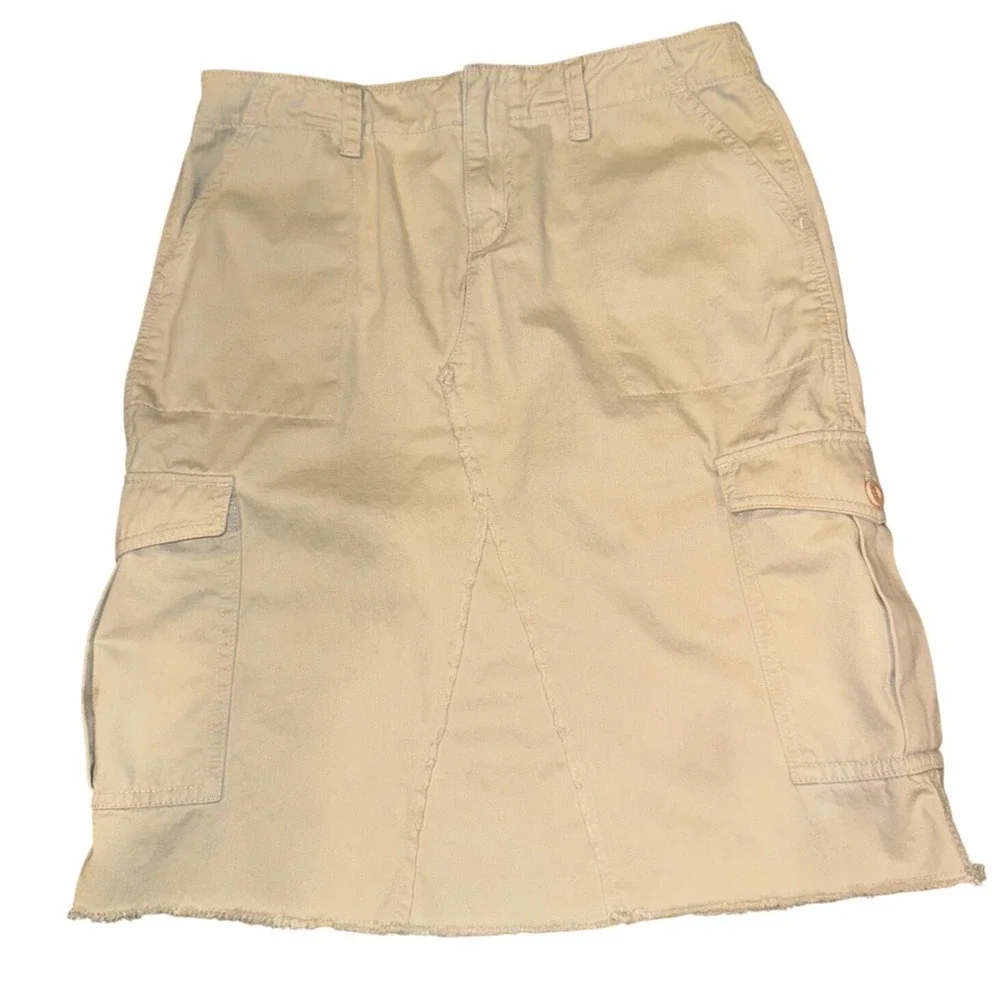 DKNY Jeans Woman's 8 Khaki Cargo Skirt Tan Cotton Utility Raw Hem Gorpcore